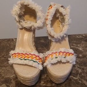 Creme Strappy 5" Wedge sandal by Schultz